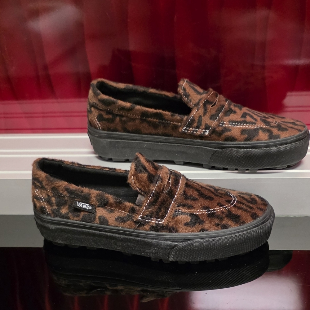 Vans Style 53 Leopard Brown Black Slip-On  Mens 3.5 Women's 5 New